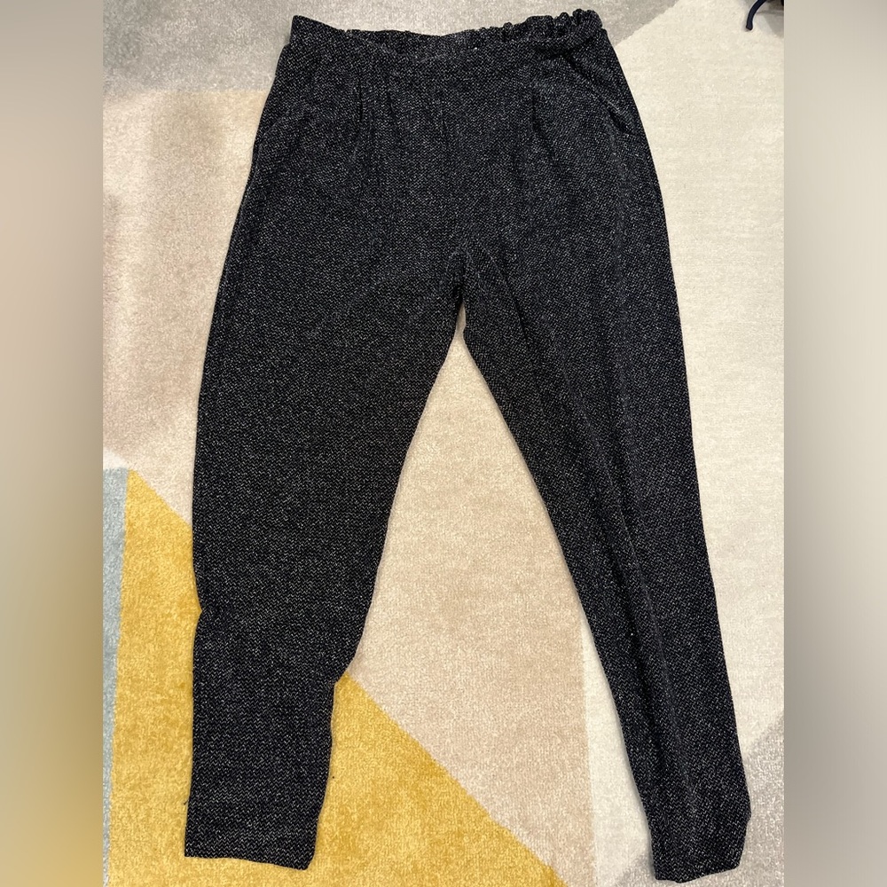 H&M High Waisted Sparkle Joggers large black silver pants harem pants divided L